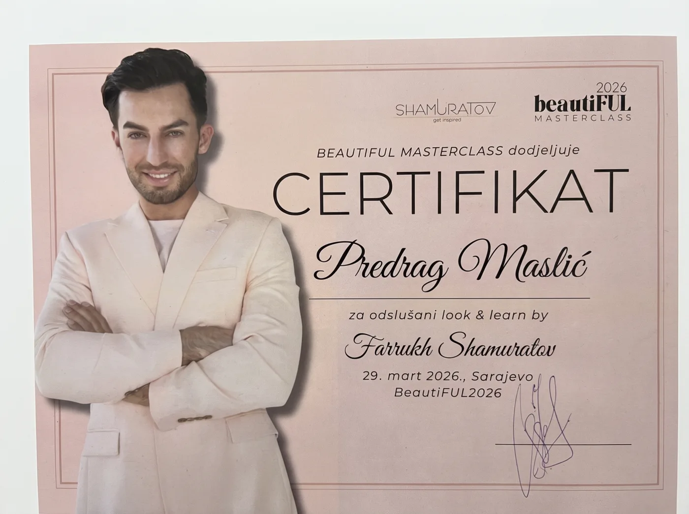 Certifikat: BeautiFUL Masterclass, look & learn, Farrukh Shamuratov, Sarajevo